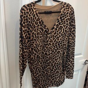 Lane Bryant Brown and Tan Fitted Blouse with V-Neck